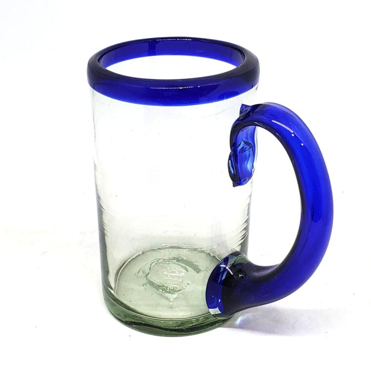 New Items / Cobalt Blue Rim 14 oz Beer Mugs  / Imagine drinking a cold beer in one of these mugs right out of the freezer, the cobalt blue handle and rim makes them a standout in any home bar.